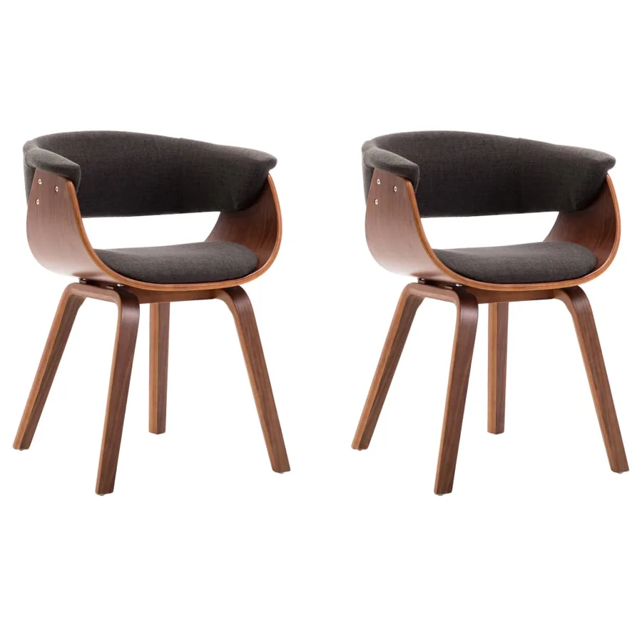 Chaises à manger lot de 2 gris bois courbé et tissu - 2