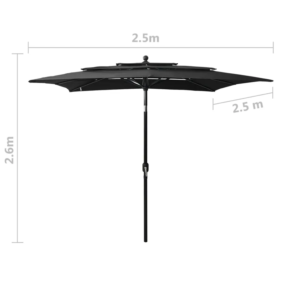 Parasol de jardin à 3 niveaux avec mât en aluminium noir - 8