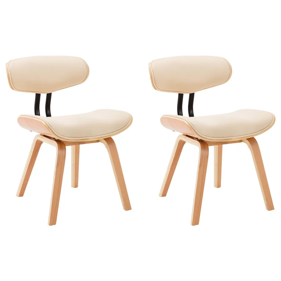Chaises à manger lot de 2 crème bois courbé et similicuir - 2