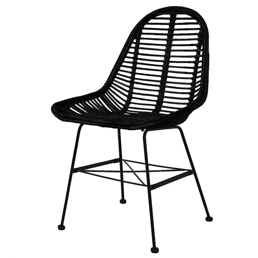 Chaises à manger lot de 6 noir rotin naturel - 2