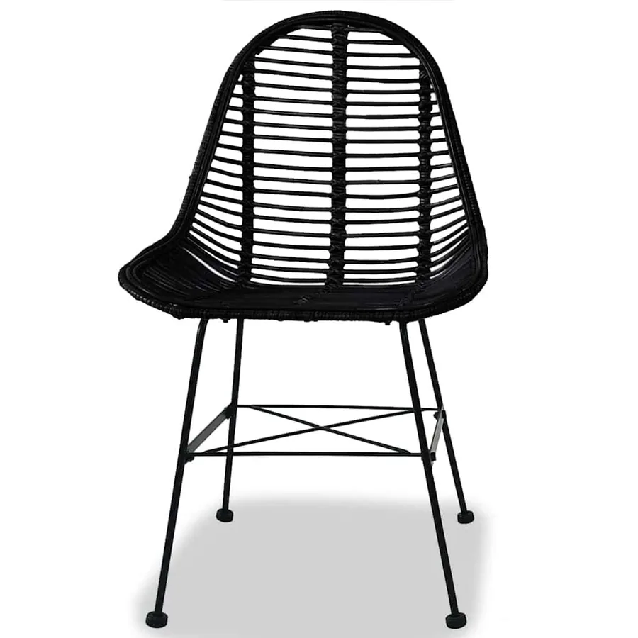 Chaises à manger lot de 4 noir rotin naturel - 2