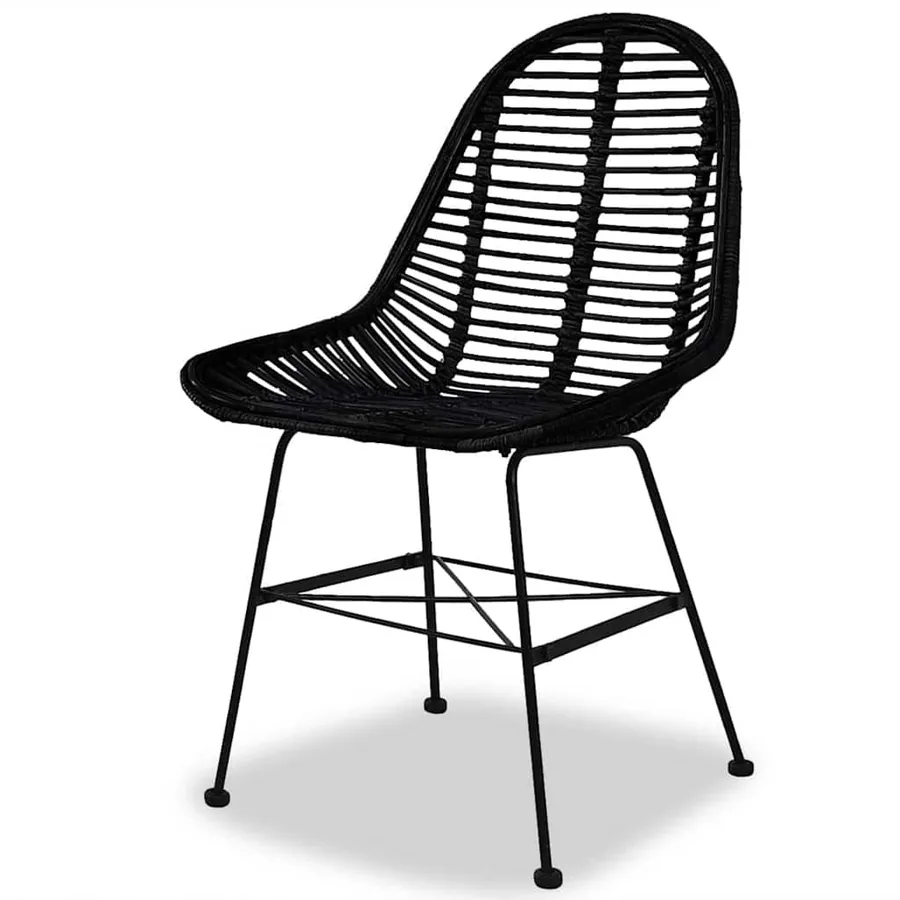 Chaises à manger lot de 4 noir rotin naturel - 3