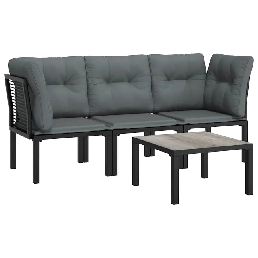 Salon de jardin 4 pcs noir et gris résine tressée - 2