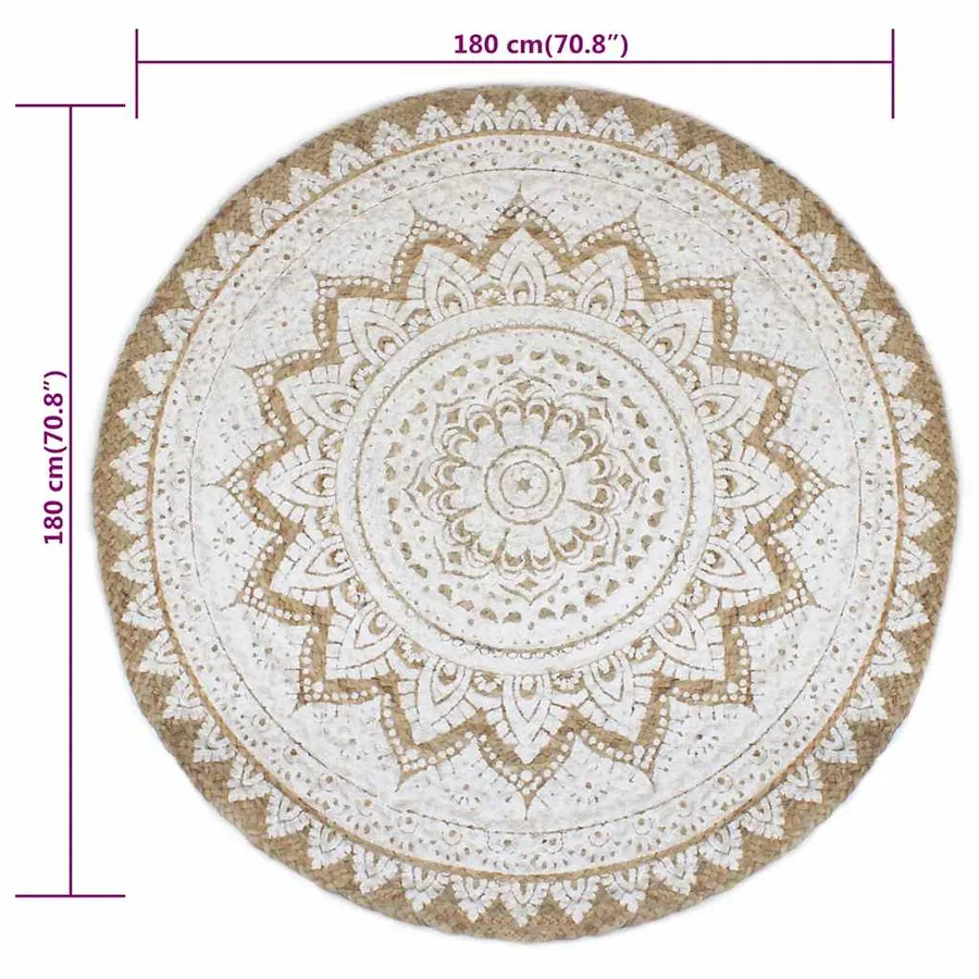 Tapis de sol Jute tressée imprimée 180 cm Rond - 6