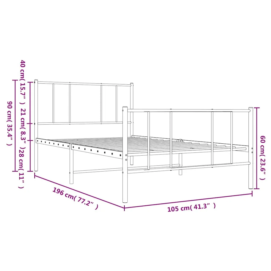 Cadre de lit métal sans matelas et pied de lit blanc 100x190 cm - 10