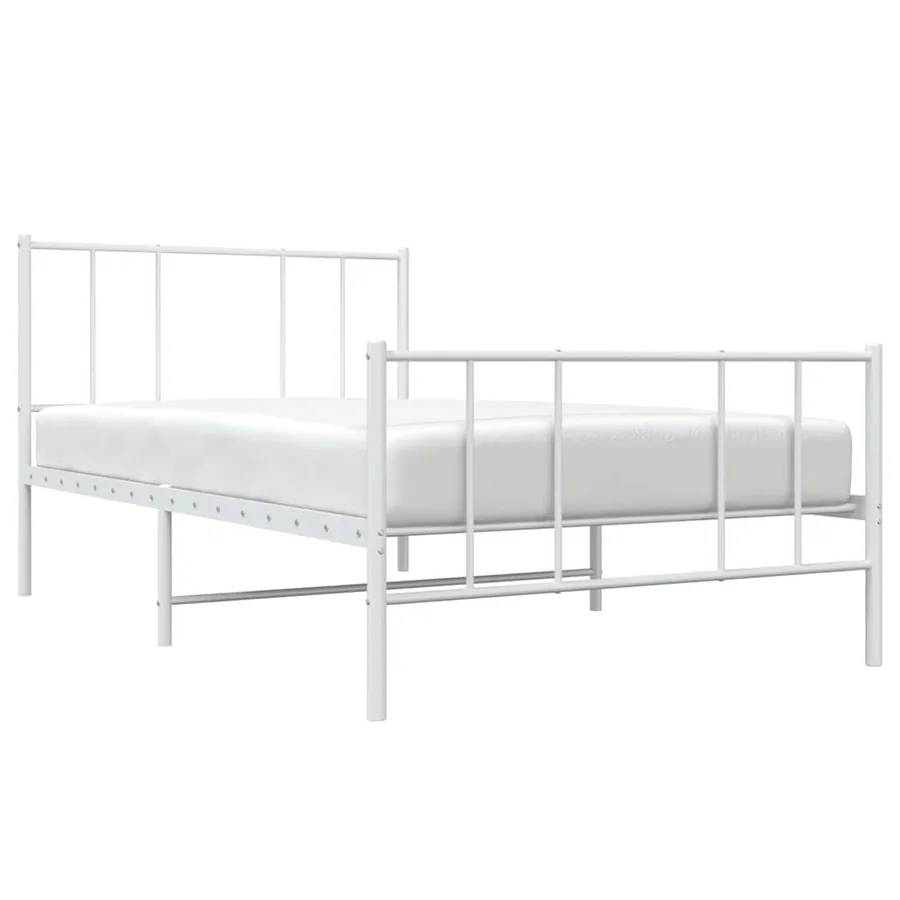 Cadre de lit métal sans matelas et pied de lit blanc 100x190 cm - 5