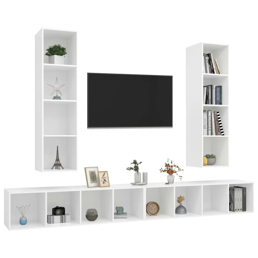 Meubles TV muraux 4 pcs Blanc Bois d'ingénierie - 3