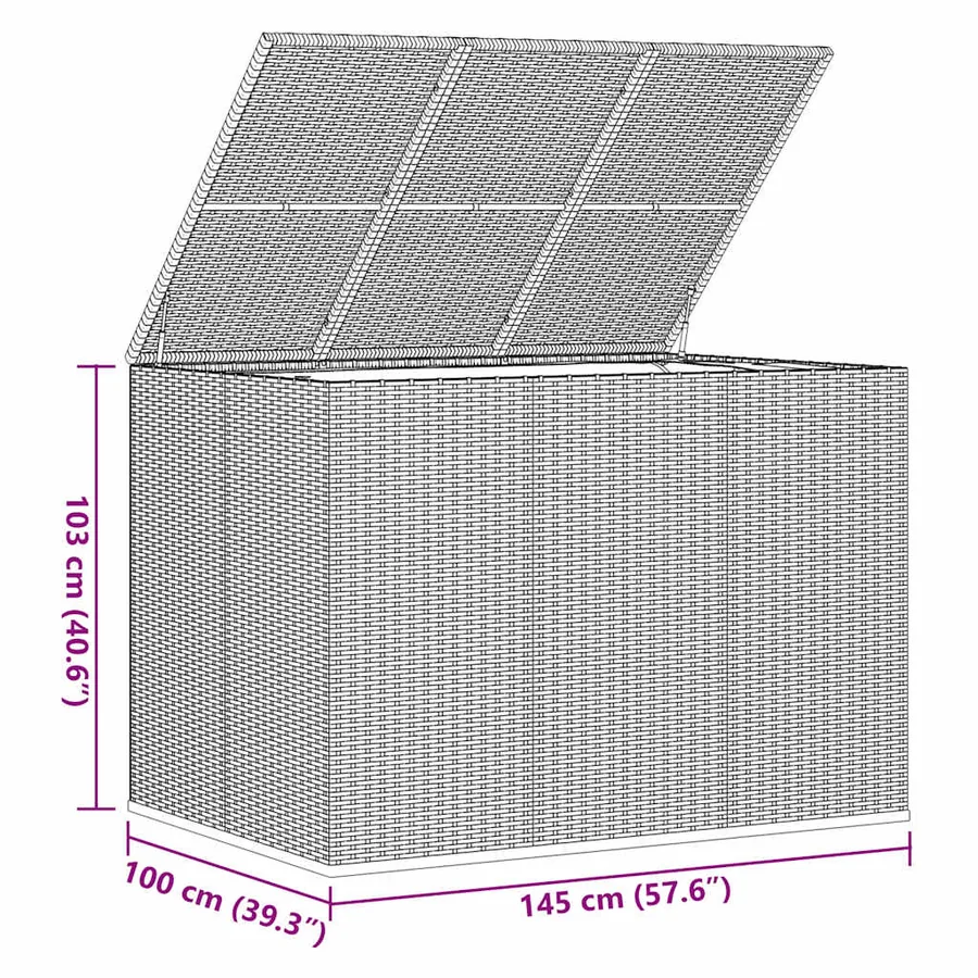 Boîte à coussins de jardin Résine tressée 145x100x103 cm Gris - 9