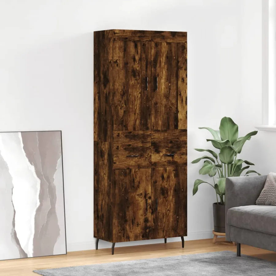 Buffet haut Chêne fumé 69,5x34x180 cm Bois d'ingénierie