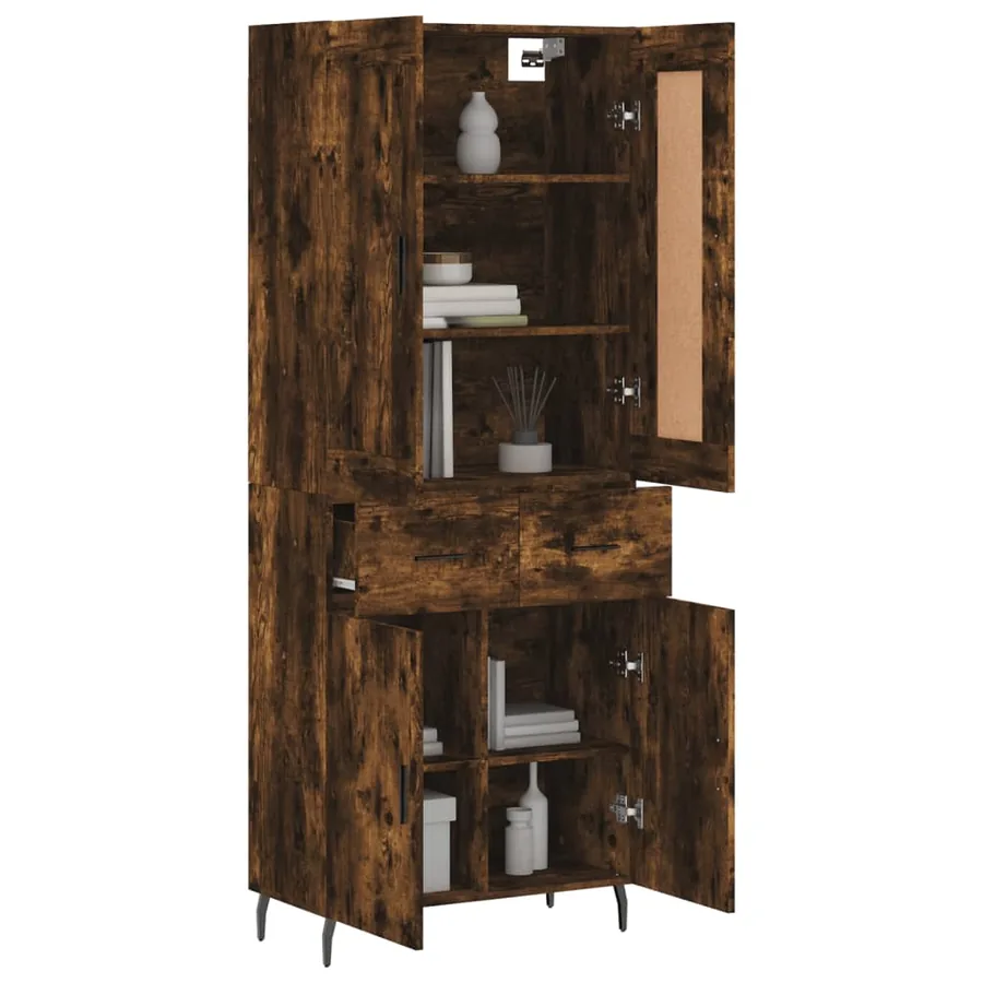 Buffet haut Chêne fumé 69,5x34x180 cm Bois d'ingénierie - 3