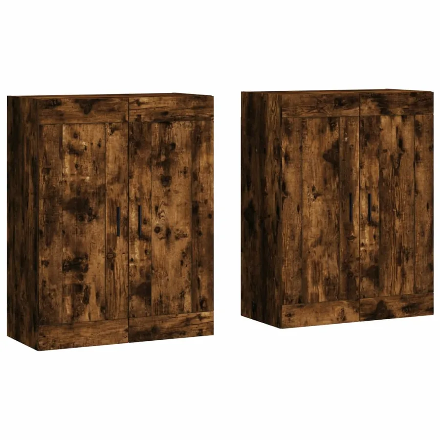 Armoires murales 2 pcs chêne fumé bois d'ingénierie - 2