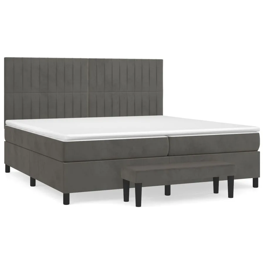 Sommier à lattes de lit et matelas Gris foncé 200x200cm Velours - 2