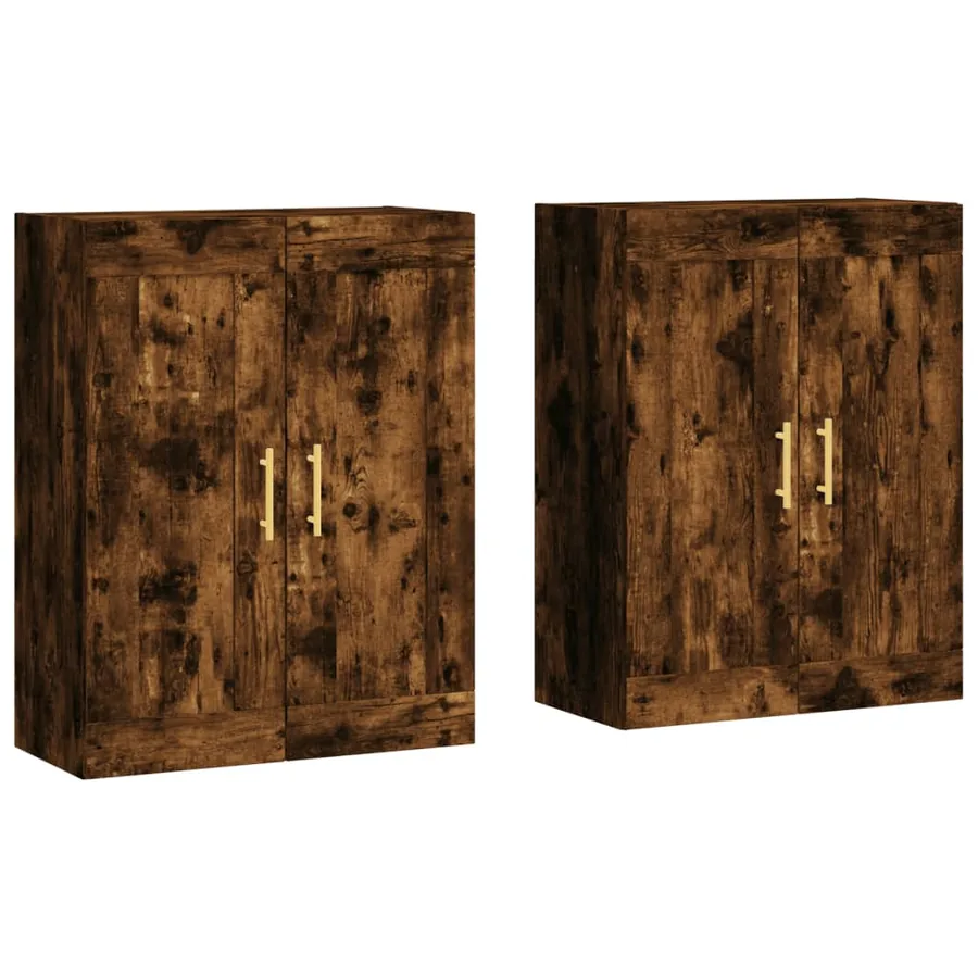 Armoires murales 2 pcs chêne fumé bois d'ingénierie - 2