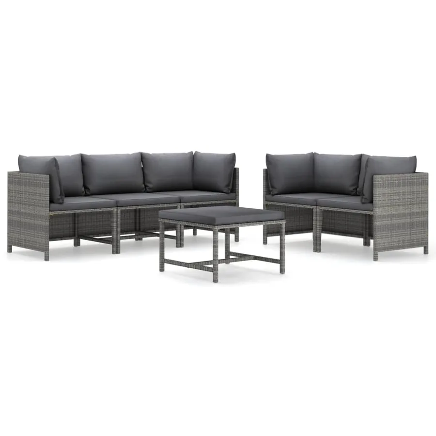 Salon de jardin 6 pcs avec coussins Résine tressée Gris - 2
