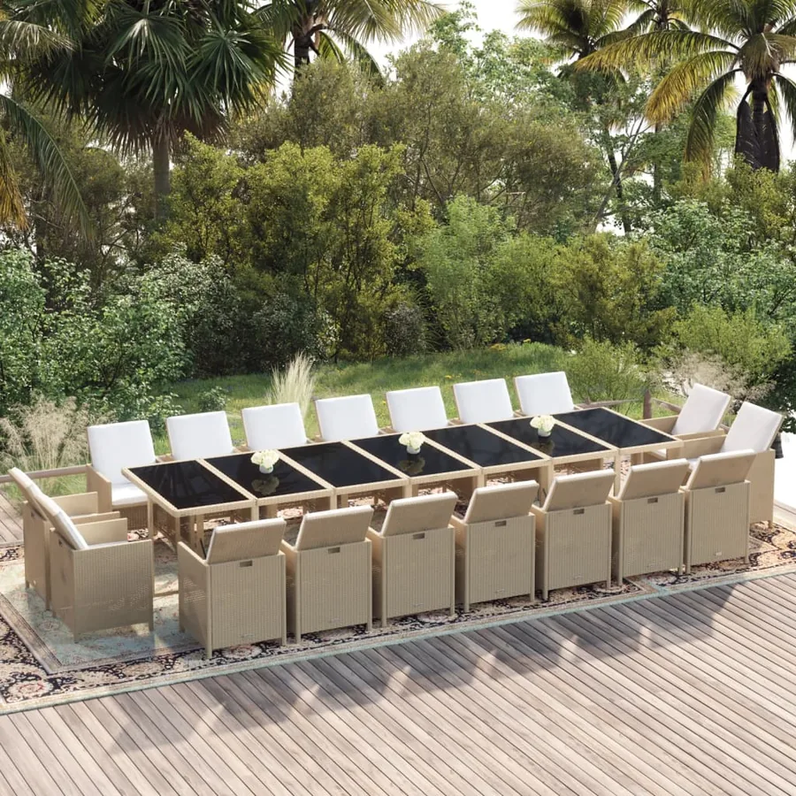 Ensemble à manger de jardin coussins 19pcs Résine tressée Beige