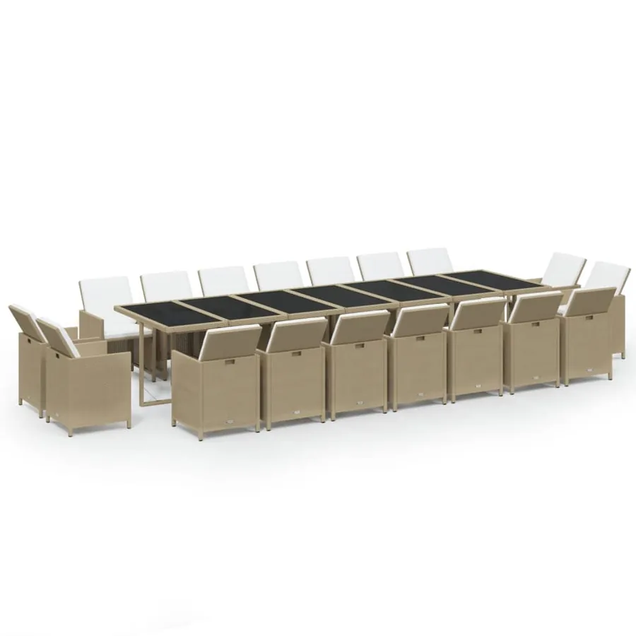 Ensemble à manger de jardin coussins 19pcs Résine tressée Beige - 2