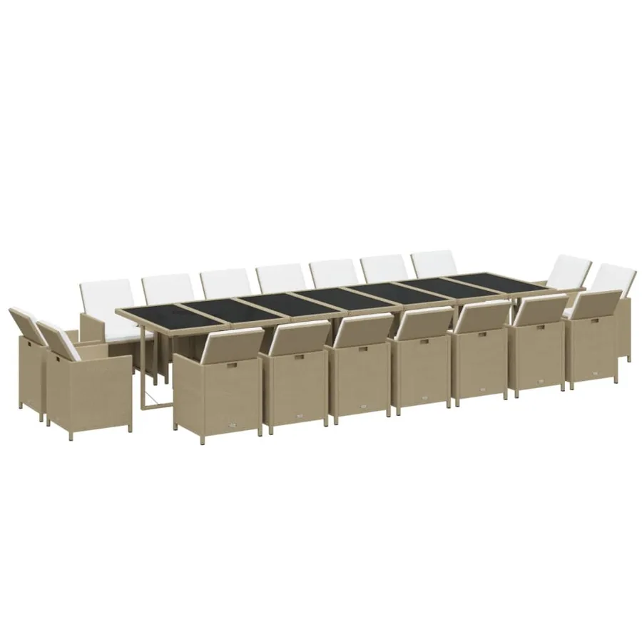 Ensemble à manger de jardin coussins 19pcs Résine tressée Beige - 3