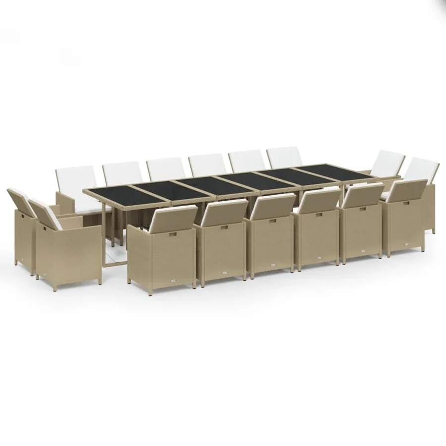Ensemble à manger de jardin coussins 17pcs Résine tressée Beige - 2