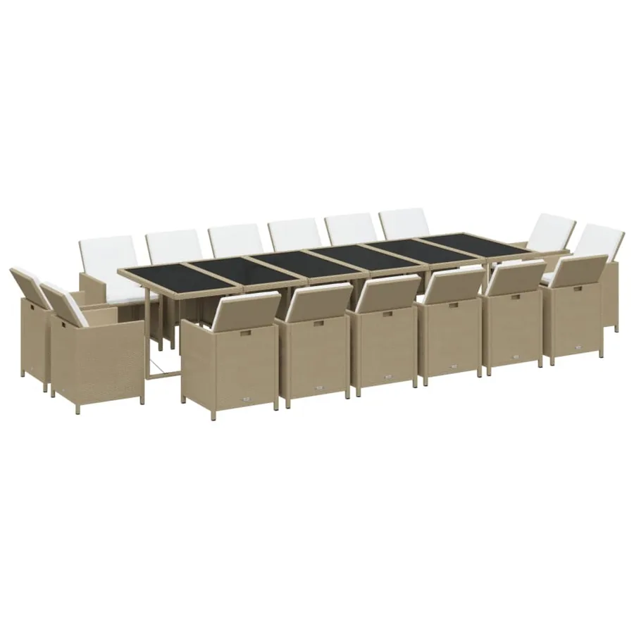 Ensemble à manger de jardin coussins 17pcs Résine tressée Beige - 3