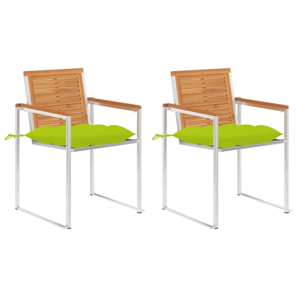 Chaises de jardin avec coussins lot de 2 Acacia solide et acier