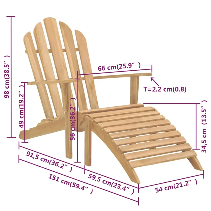 Chaises Adirondack avec repose-pieds lot de 2 Bois massif teck - 7