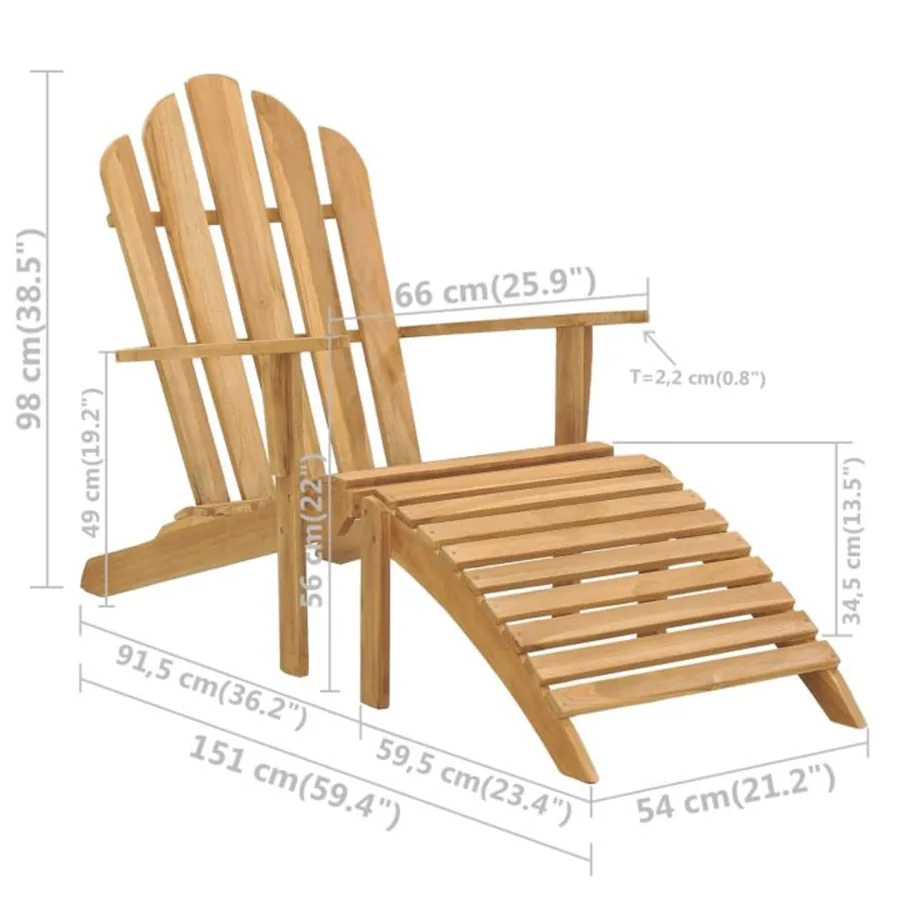 Chaise Adirondack avec repose-pied bois de teck solide - 6
