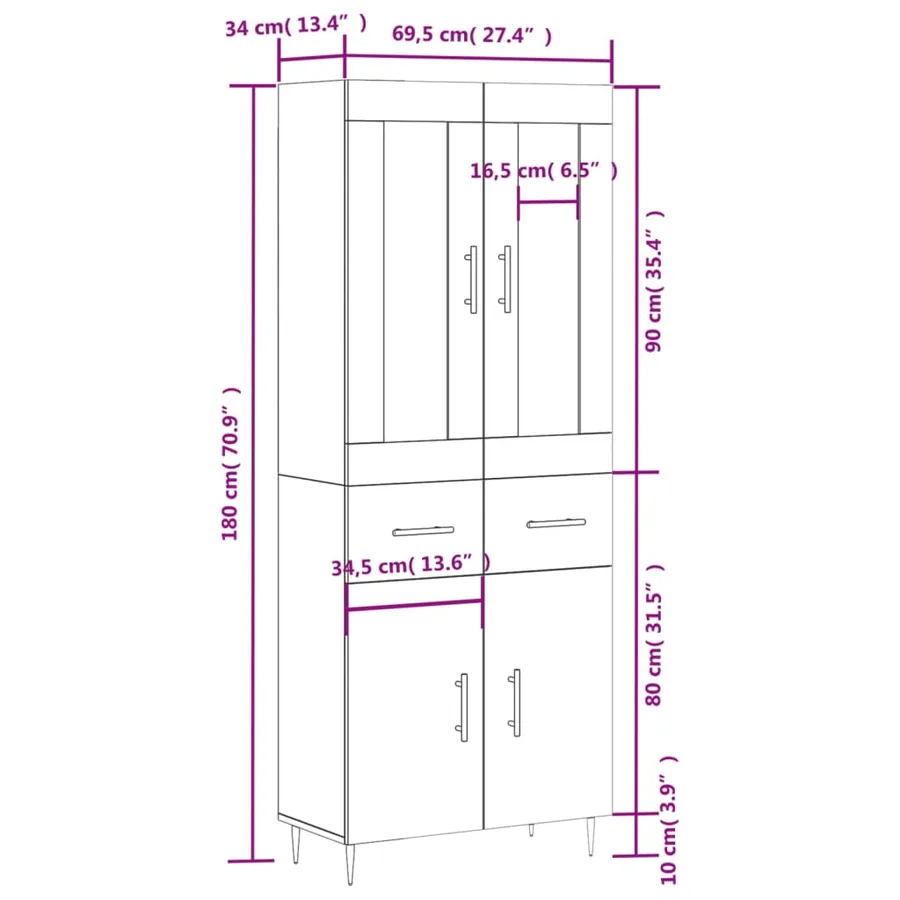 Buffet haut Chêne sonoma 69,5x34x180 cm Bois d'ingénierie - 14