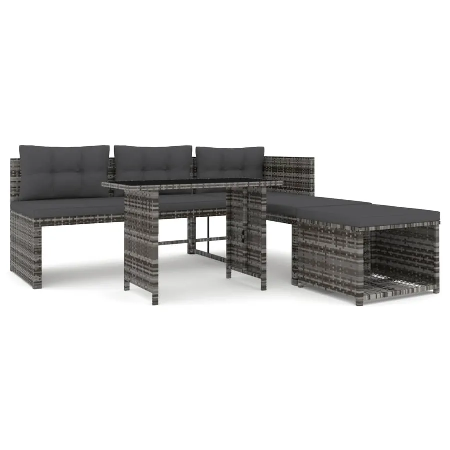 Ensemble à manger de jardin 4pcs coussins Gris Résine tressée - 2