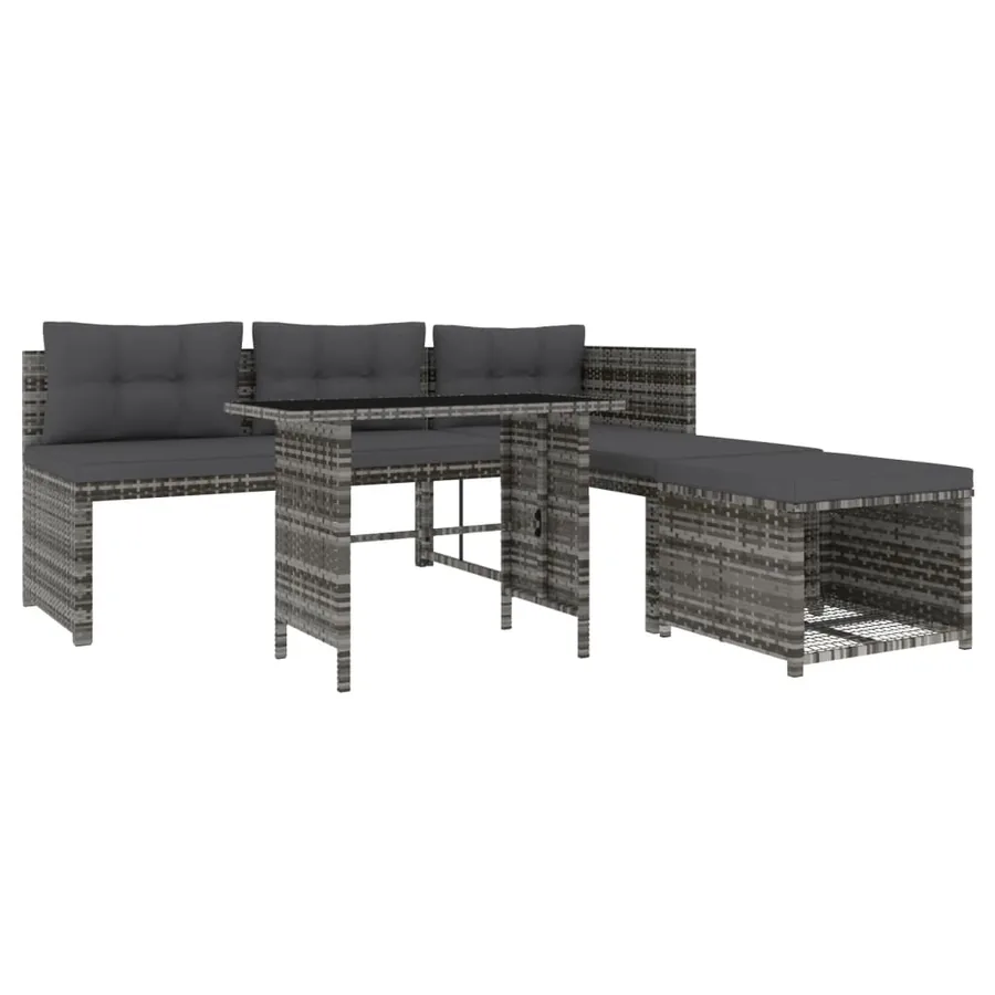 Ensemble à manger de jardin 4pcs coussins Gris Résine tressée - 3
