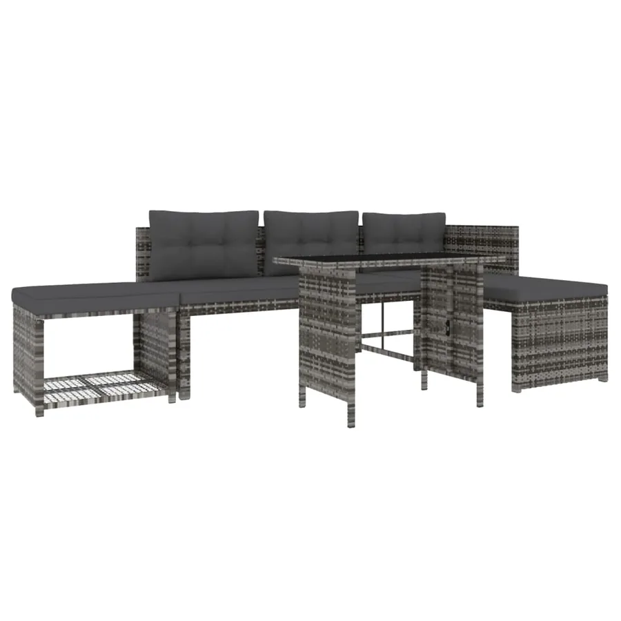Ensemble à manger de jardin 4pcs coussins Gris Résine tressée - 4