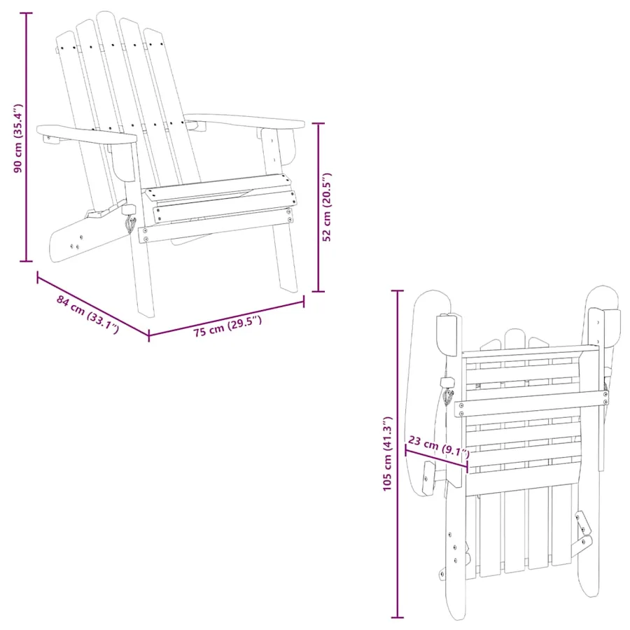 Chaises Adirondack de jardin repose-pieds lot de 2 Bois acacia - 11