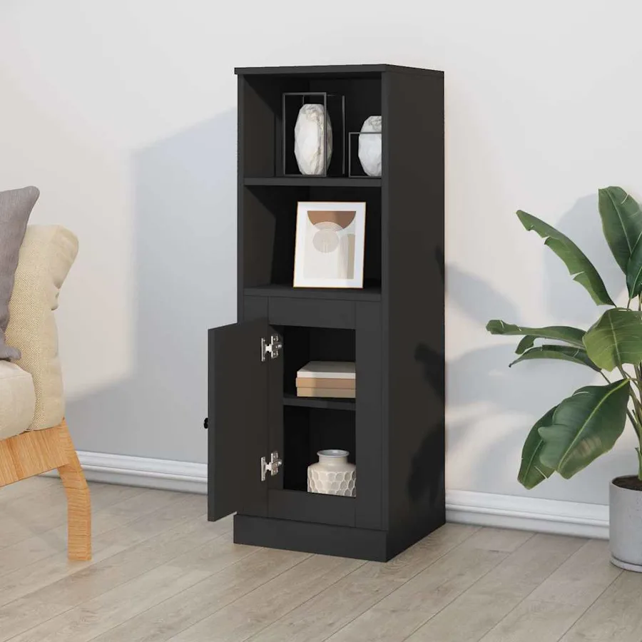 Buffet haut noir 36x35,5x103,5 cm bois d'ingénierie - 3