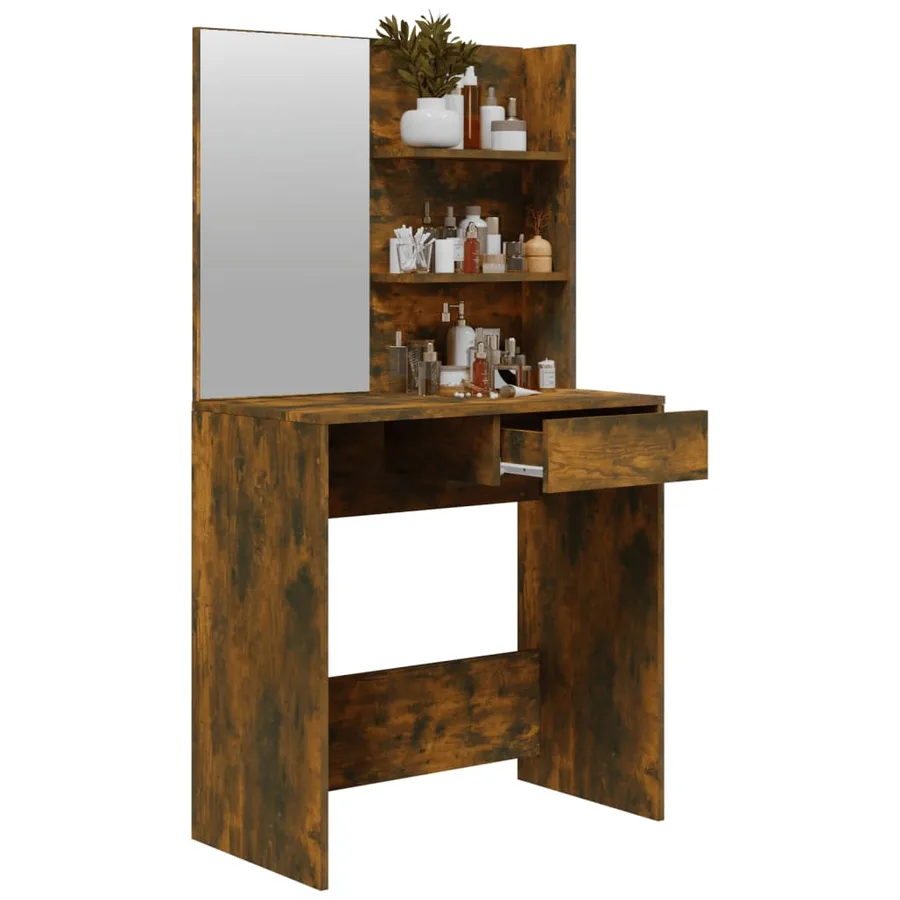 Coiffeuse avec miroir Chêne fumé 74,5x40x141 cm - 5