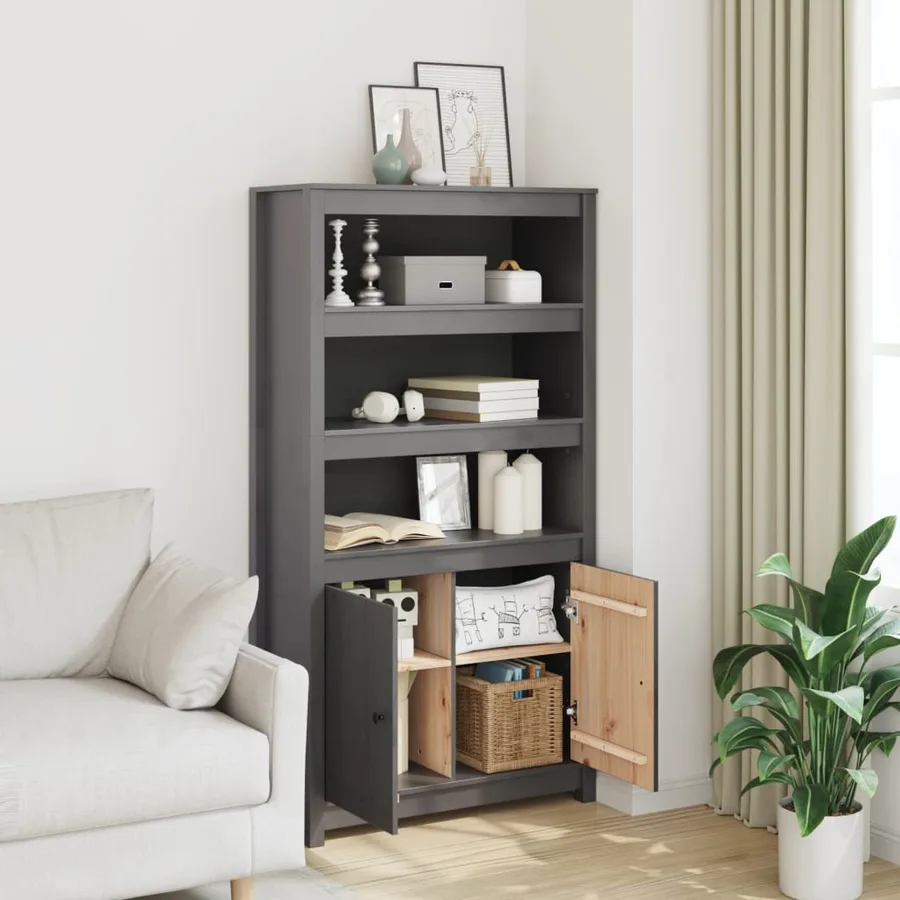 Buffet haut Gris 80x35x154 cm Bois massif de pin - 3