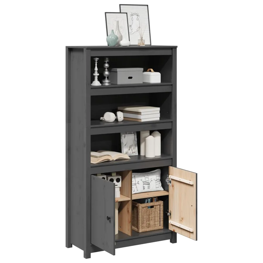 Buffet haut Gris 80x35x154 cm Bois massif de pin - 4