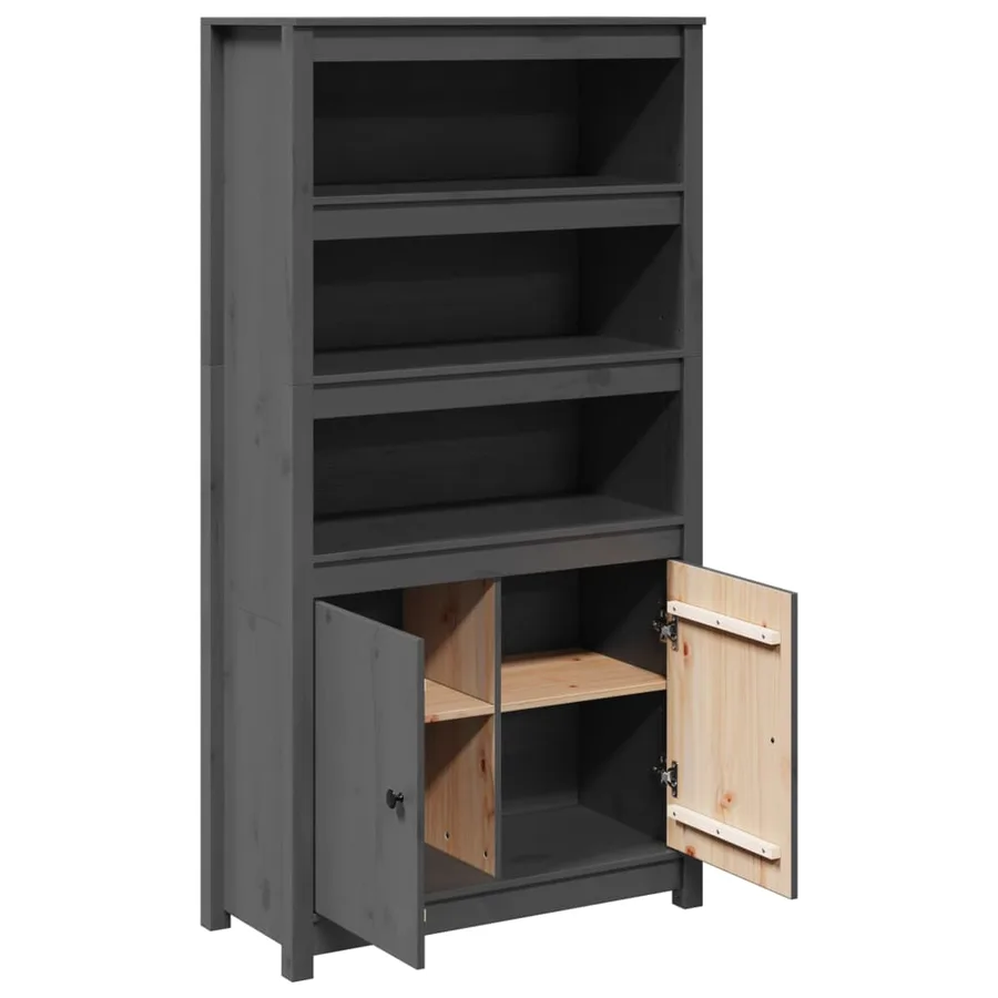 Buffet haut Gris 80x35x154 cm Bois massif de pin - 6