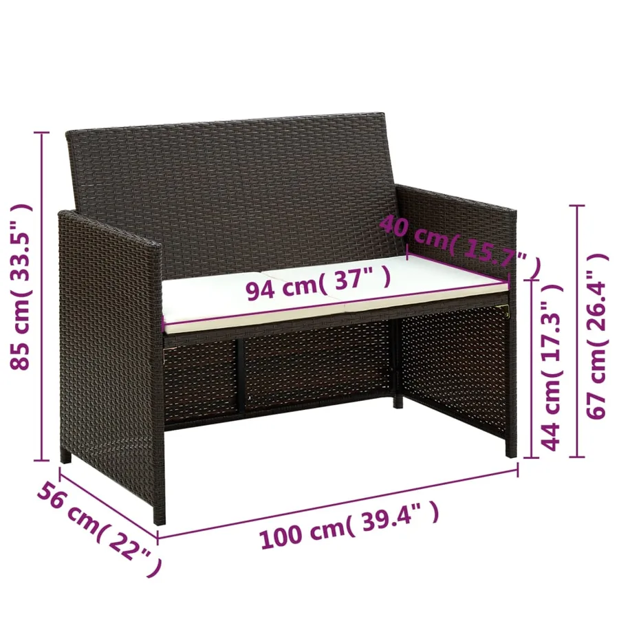 Salon de jardin 4 pcs avec coussins Résine tressée Marron - 10