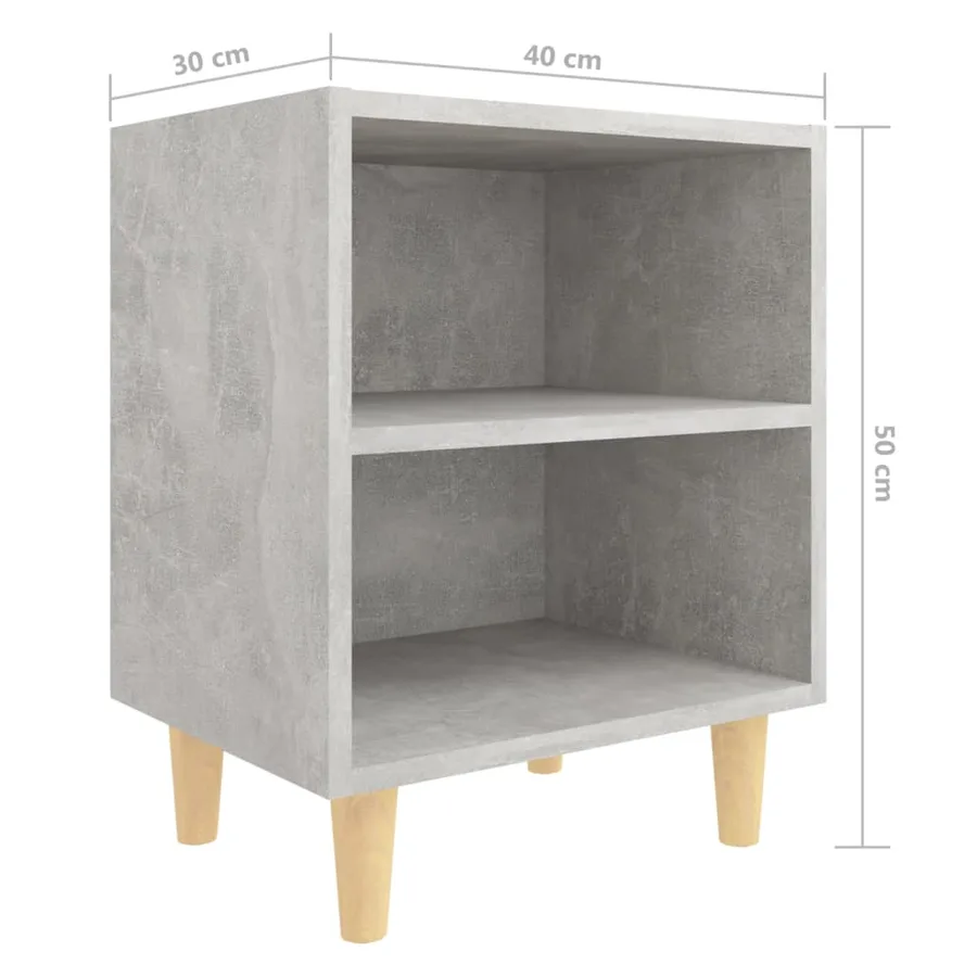 Tables de chevet avec pieds en bois 2 pcs Gris béton 40x30x50cm - 7