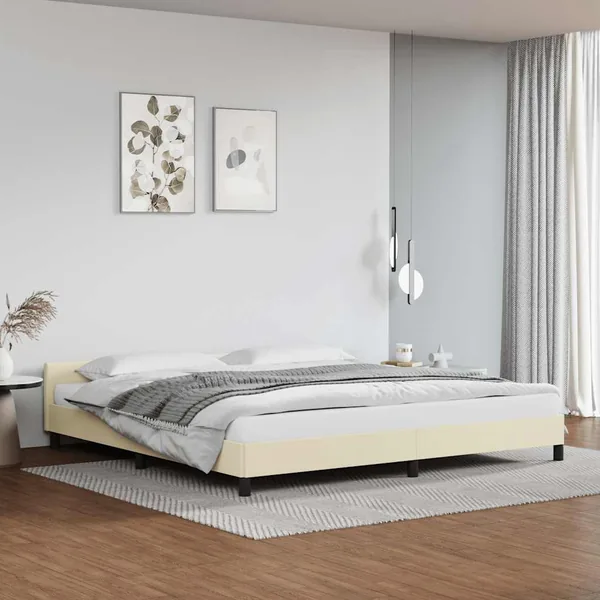 Cadre de lit avec tête de lit sans matelas crème 200x200 cm