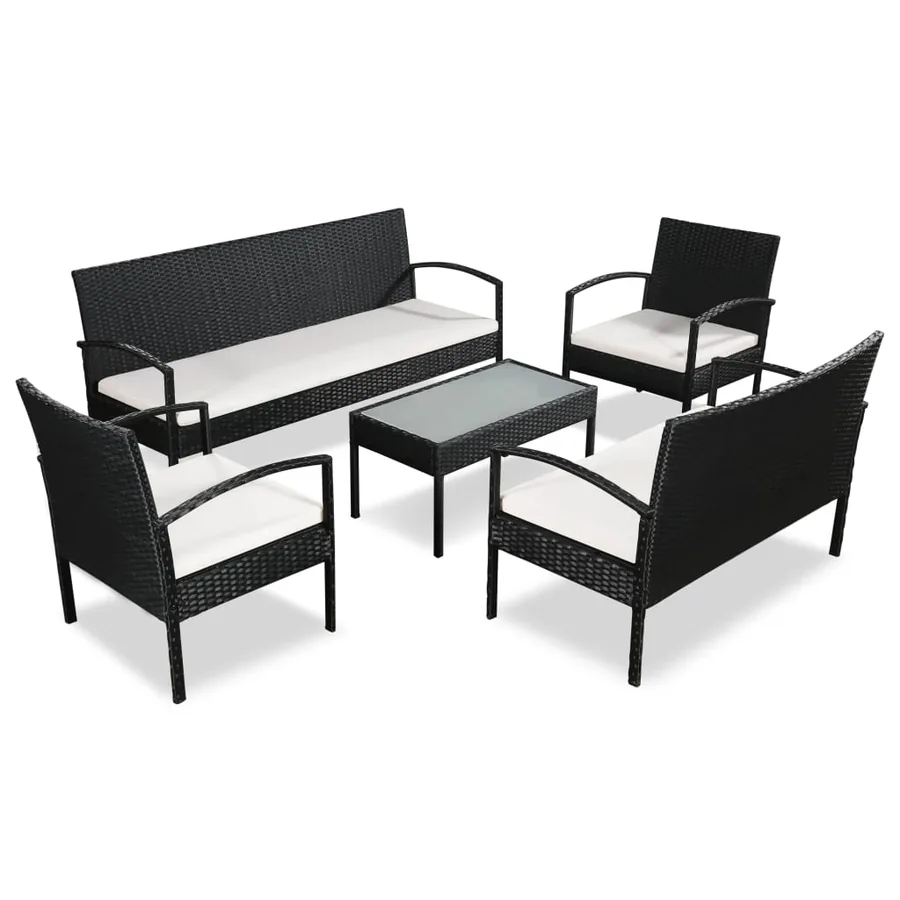 Salon de jardin 5 pcs avec coussins résine tressée noir