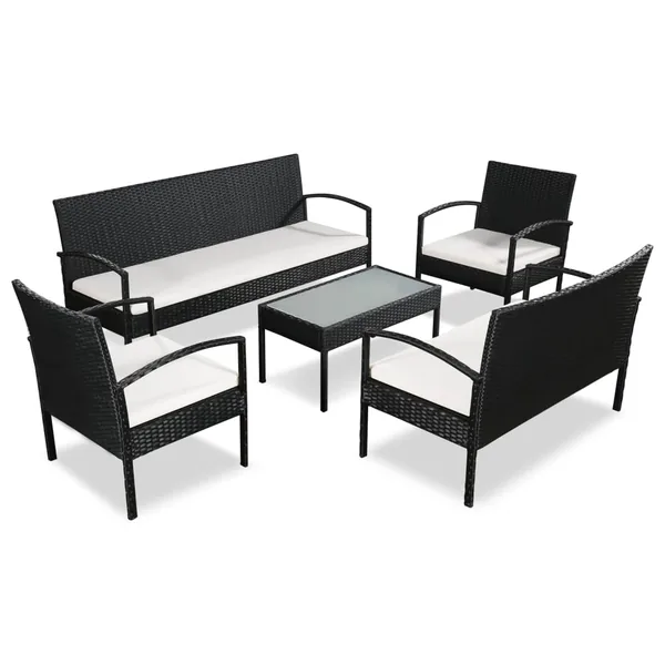 Salon de jardin 5 pcs avec coussins résine tressée noir