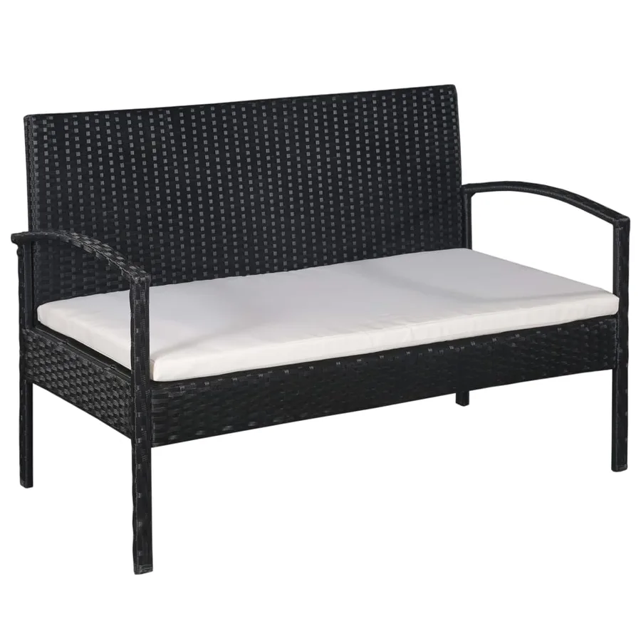 Salon de jardin 5 pcs avec coussins résine tressée noir - 3