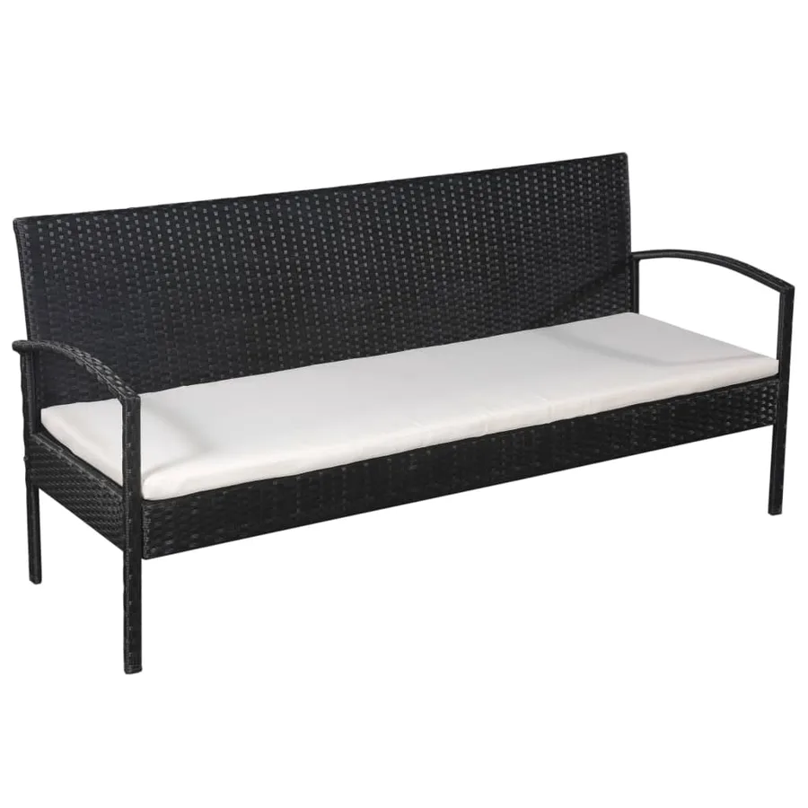 Salon de jardin 5 pcs avec coussins résine tressée noir - 4