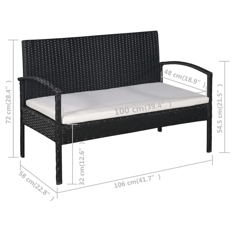 Salon de jardin 5 pcs avec coussins résine tressée noir - 8