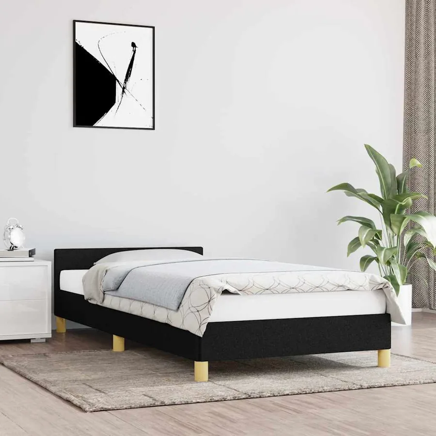 Cadre de lit avec tête de lit sans matelas noir 80x200 cm tissu