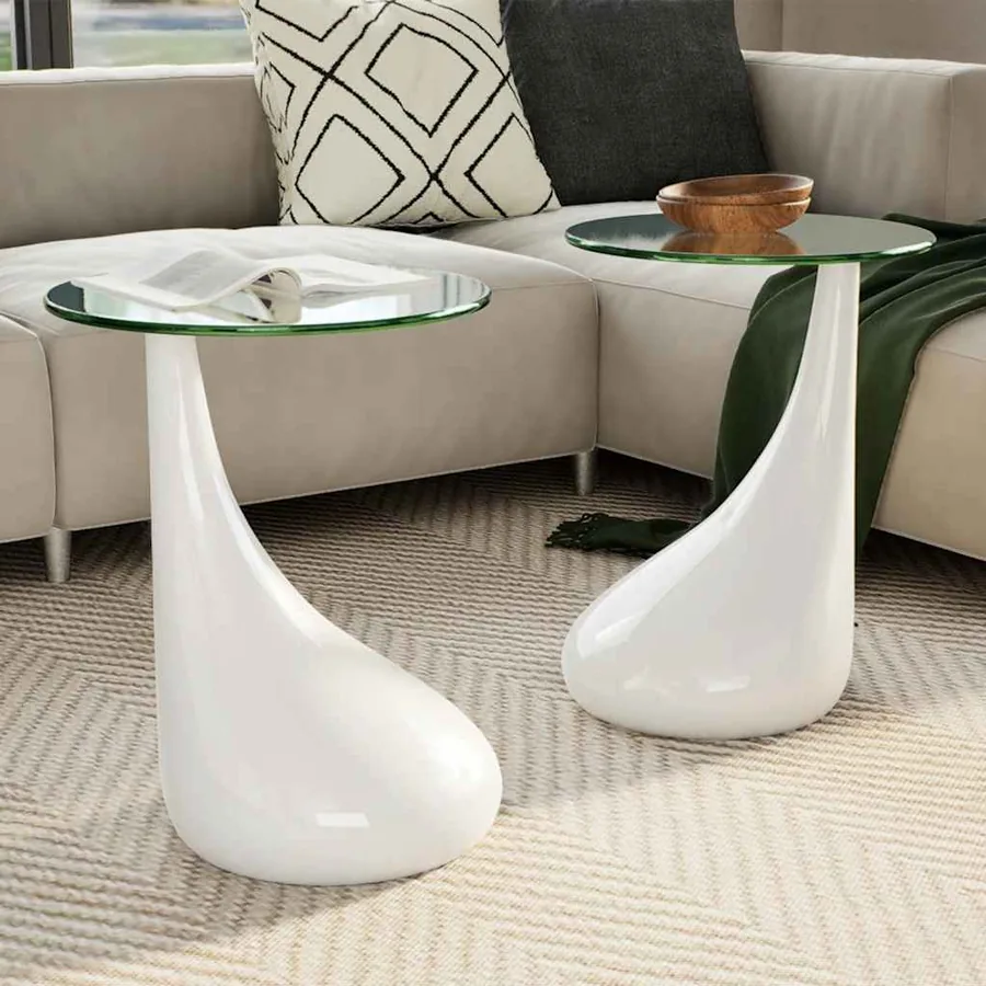 Table basse et dessus de table Verre rond Blanc brillant 2 pcs
