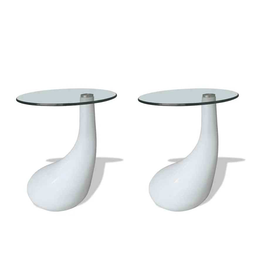 Table basse et dessus de table Verre rond Blanc brillant 2 pcs - 2