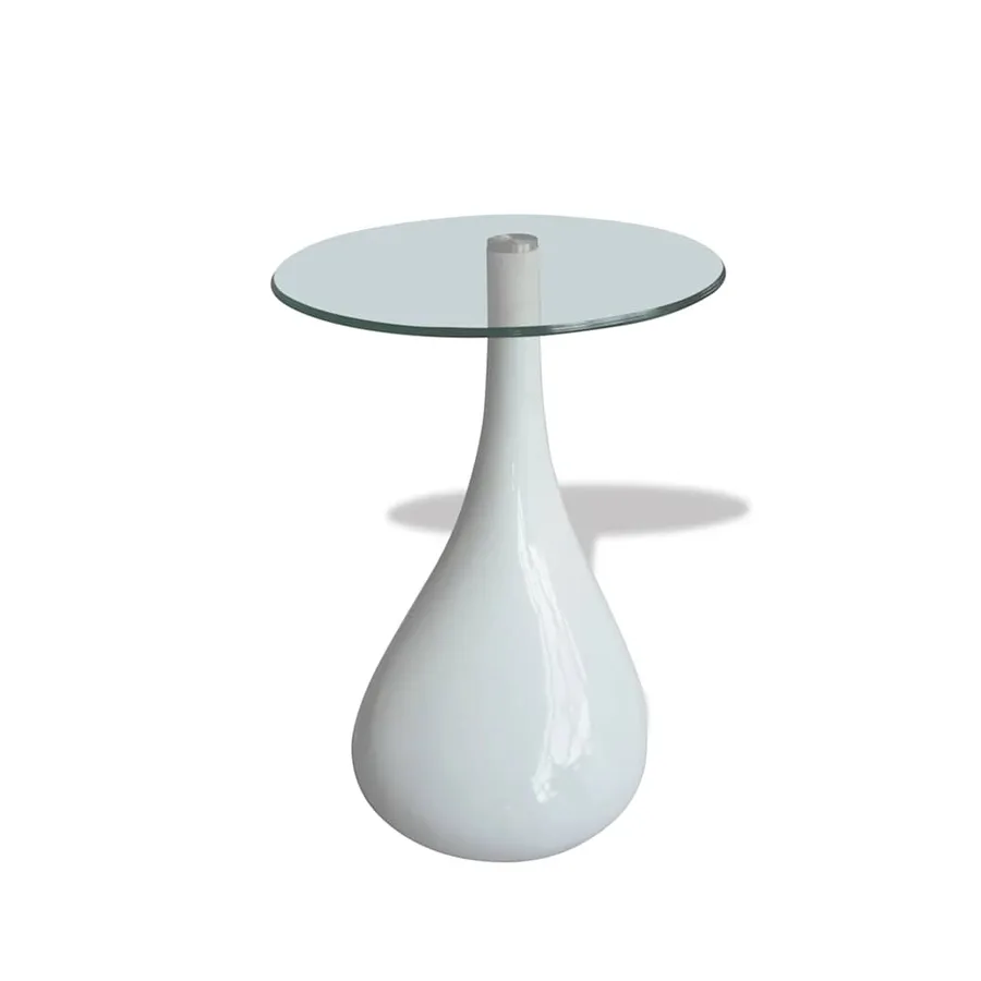 Table basse et dessus de table Verre rond Blanc brillant 2 pcs - 4