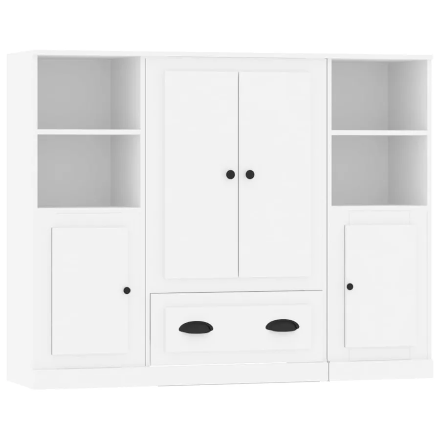 Buffets 3 pcs blanc bois d'ingénierie - 2