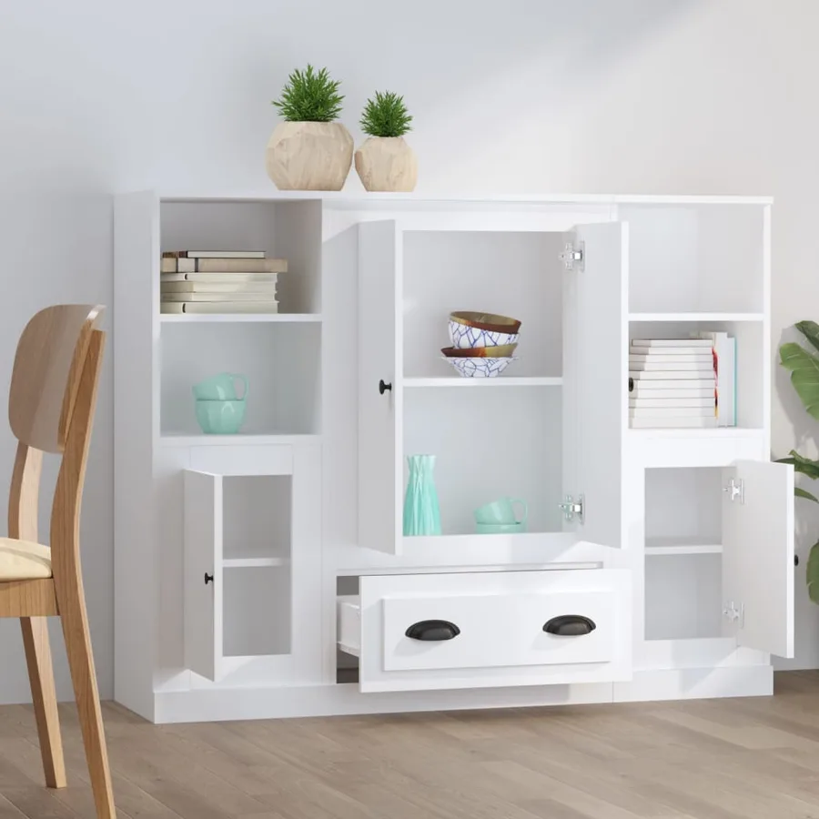 Buffets 3 pcs blanc bois d'ingénierie - 3